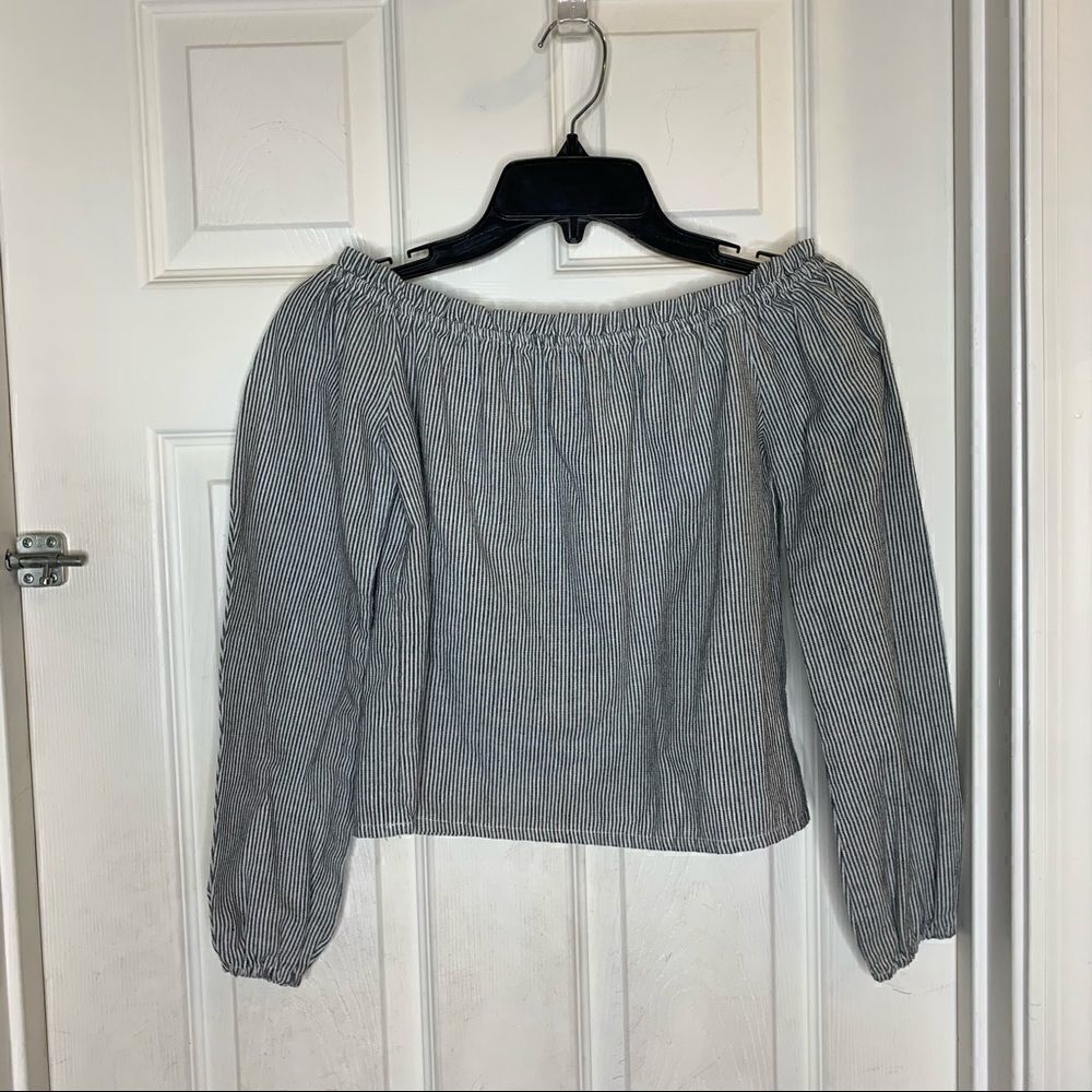 Brandy Melville Navy/White Off the Shoulder Top